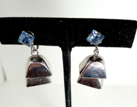 Vintage CORO Silver Clr. &amp;Blue RhinestoneTinkling BELLS SCREW ON Earrings signed - £12.62 GBP