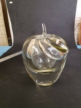 Hand blown art glass apple with stem about 6 inches tall, clear - £24.55 GBP