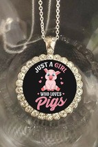 Just A girl who loves pigs pretty rhinestones 925 silver necklace gift Box - $16.99