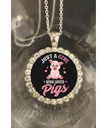 Just A girl who loves pigs pretty rhinestones 925 silver necklace gift Box - $23.30 CAD