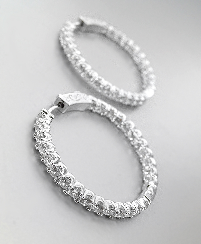 Primary image for EXQUISITE 18kt White Gold Plated Outside Inside CZ Crystals 1 5/8" Hoop Earrings