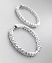 EXQUISITE 18kt White Gold Plated Outside Inside CZ Crystals 1 5/8&quot; Hoop ... - $49.99