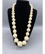 Vtg Ivory Celluloid Carved Graduated Rose Beads Necklace - $39.97