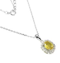 Heated Oval Yellow Sapphire 8x6mm White Topaz 925 Sterling Silver Necklace 17 - £113.54 GBP