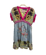 Johnny Was Floral Embroidered Dress V-Neck Tie Waist Small Colorful Boho - $1,786.40 MXN