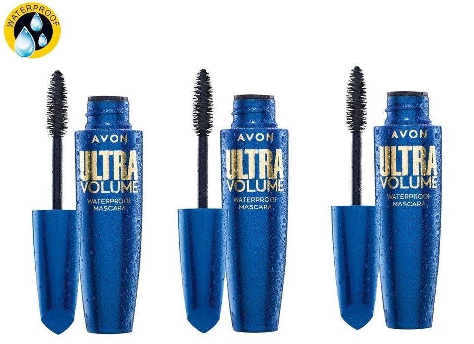 3X AVON Waterproof Ultra Volume Mascara Blackest Black 10ml