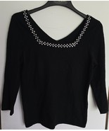 Womens L Sutton Studio Black Cashmere Beaded Neck Sweater - €24,64 EUR