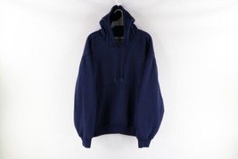 Vintage 90s Streetwear Mens XL Faded Blank Thermal Lined Boxy Fit Hoodie Blue - £56.22 GBP