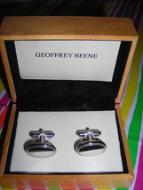 Geoffrey Beene:Silver Oval Engravable Cufflinks with Wooden Box - £12.01 GBP