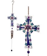 Blue Floral Aquamarine Cross With Gemstones Metal Scroll Filigree Wind C... - €25,75 EUR