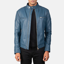 LE Gatsby Blue Leather Biker Jacket - £109.82 GBP+