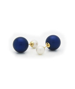 Fronay Faux Blue &amp; White Pearls Double Sided Tribal Earrings - 925 Sterl... - $54.50 CAD