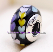 925 Sterling Silver Handmade Glass Bead String Of Hearts Murano Glass Charm  - £3.55 GBP