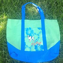 Vintage Big Dogs Tote Bag Pockets Green Blue Canvas Hawaiian flower beac... - $426.56 MXN