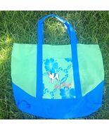 Vintage Big Dogs Tote Bag Pockets Green Blue Canvas Hawaiian flower beac... - $23.00