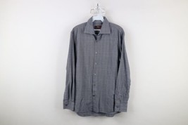 Vintage Hickey Freeman Mens Medium Houndstooth Plaid Flannel Button Shirt Blue - $49.45