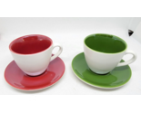 Starbucks Set of Two Demitasse Cups &amp; Saucers RED &amp; GREEN 2005 - $18.99