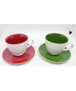 Starbucks Set of Two Demitasse Cups &amp; Saucers RED &amp; GREEN 2005 - £15.04 GBP