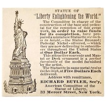 Statue Of Liberty Figurine 1885 Advertisement Victorian Richard Butler A... - $19.99