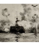 British Shelling German Battery At Sea 1919 WW1 World War 1 Military Pri... - $570.99 MXN