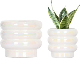 5.7 Inch +4.1 Inch 2 Pcs Ceramic Plant Pots For Indoor Plants, Rainbow, ... - $36.99