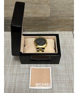 Michael Kors MK-6078 Reagan Gold Tone Stainless Chronograph Watch w/ Ony... - £99.10 GBP