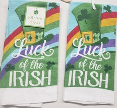 Set Of 2 Same Kitchen Towels(15&quot;x25&quot;)ST.PATRICK&#39;S Luck Of Irish Shamrock Hat, Mi - £9.48 GBP