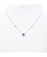 18ct White Gold Natural Round Diamond &amp; Sapphire Halo Necklace 0.45ct - €858,08 EUR