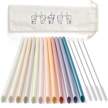 [Angled Tips] 12 Pcs Reusable Boba, Smoothie Straws With 4 Brushes &amp; 1 Bag - 12  - £10.21 GBP