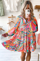 XL Colorful Printed Long Sleeve Mini Dress - $342.65 MXN
