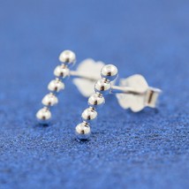 925 Sterling Silver Row of Beads Stud Earrings Woman Fashion Jewelry - £11.55 GBP