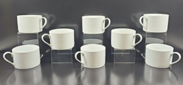 8 Fitz &amp; Floyd Everyday White Flat Cups Set Porcelain Handled Coffee Dis... - $76.10