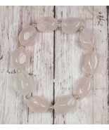 Rose Quartz Nugget Silver Filagree Spacer Stretch Bracelet Handmade 7&quot; - $24.74