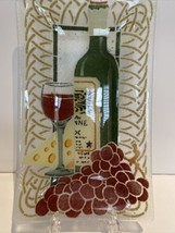 PEGGY KARR Red Wine Grapes Fused Art Glass Plate Tray Rectangle Signed R... - $24.00