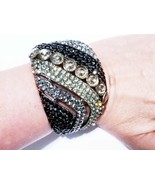 Rhinestone Crystal Bangle, Gothic Cuff Bracelet, Hinged Statement Pagean... - £37.90 GBP