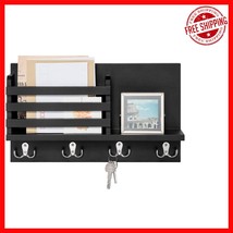 Rustic Wall-Mounted Mail Holder with 4 Key Hooks &amp; Floating Shelf, 15.7&quot;... - $40.73
