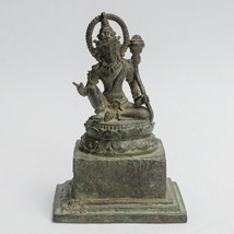 Antique Java Style Majapahit Seated Bronze Devi Tara Statue - 12cm/5&quot; - £684.72 GBP