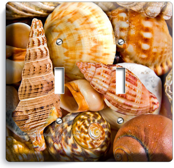 SEA SHELLS SUMMER OCEAN BEACH LIGHT DOUBLE SWITCH WALL PLATE BATHROOM ROOM DECOR - £9.05 GBP