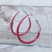 Vintage Stud Earrings Elongated Red Twisted Hoops 2&quot; Large - $13.99