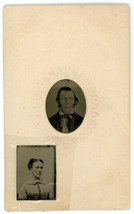 CIRCA 1860&#39;S Paper Framed Hand Tinted TINTYPE Man With Gem Size Tintype of Woman - £12.39 GBP