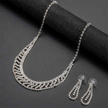 Cubic Zirconia &amp; Silver-Plated Statement Necklace &amp; Drop Earrings - £13.58 GBP