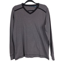 Perry Ellis Mens Shirt M VNeck Long Sleeve Striped Black Gray Cotton Con... - £15.42 GBP