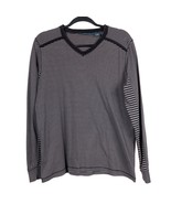 Perry Ellis Mens Shirt M VNeck Long Sleeve Striped Black Gray Cotton Con... - $19.66