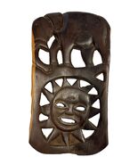 Hand Carved Malawi Africa Wood Wall Art Elephant Sun Mask 18.5" Vintage - $36.00