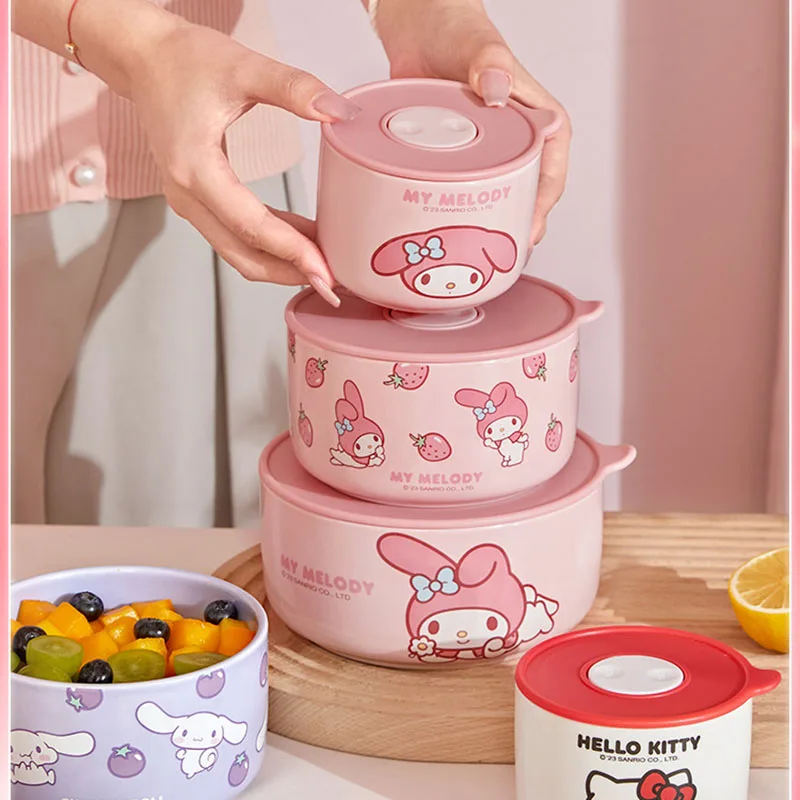 Sanrio Hello Kitty Ceramics Fresh Bowl My Melody Cinnamoroll Creative Cute Salad - £22.04 GBP+
