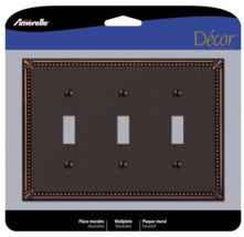 Bead Wallplate 4-13/16&#39;&#39; x 6-3/4&#39;&#39; 3-Gang Aged Bronze, Amerelle 74TTTDB ... - $18.25 MXN