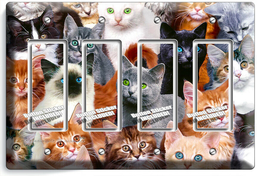 CUTE BLACK KITTIE CATS BLUE GREEN EYES 4 GFCI LIGHT SWITCH WALL PLATE ROOM DECOR