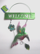 Garden Collection Metal Beautiful Glossy Hummingbird Welcome Green Sign 8x12-in. - £7.22 GBP