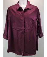 MT) Chico&#39;s Women Button Down Sateen Locklyn Burgundy Royal Bordeaux Shi... - £18.59 GBP