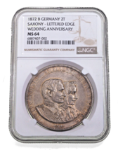 1872 Allemand États Saxe 2 Taler Doré Mariage Anni. En Ms 64 Par NGC Km ... - $1,279.38 CAD